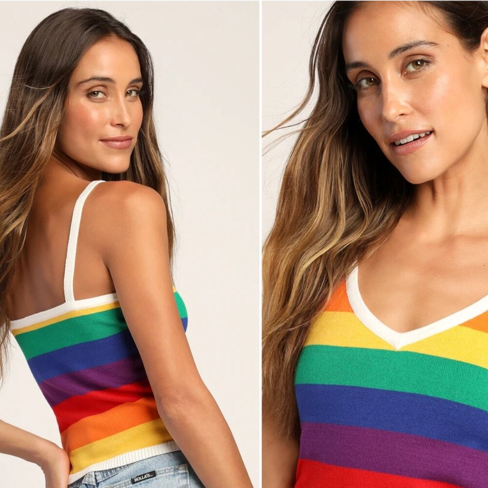 NWT Lulus Rainbow Stripe Sweater Tank Cami SO CUTE